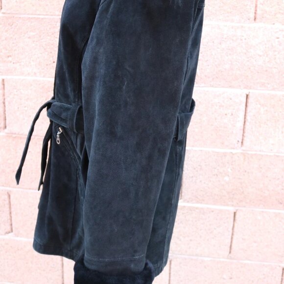 VTG Wilsons Womens Black Fur Lined Suede Leather Parka Coat Jacket Womens - Picture 4 of 16